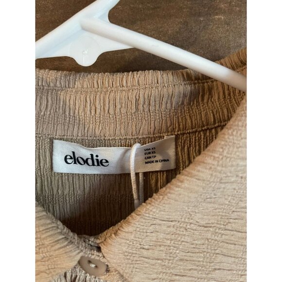 Elodie Womens XS Beige Textured Button-Up Cropped Long Sleeve Blouse With Collar - Picture 6 of 6